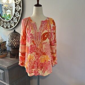 BEING DELETED Haute Hippie Tropical Floral Bohemian Peasant Style Blouse
